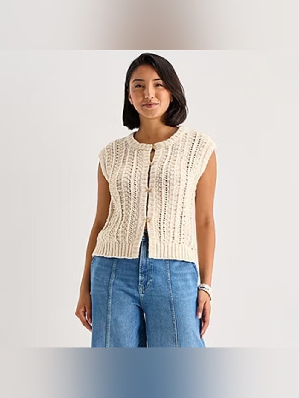 a.n.a A New Approach Openwork Knit Button-Front Vest Sz XL -Birch